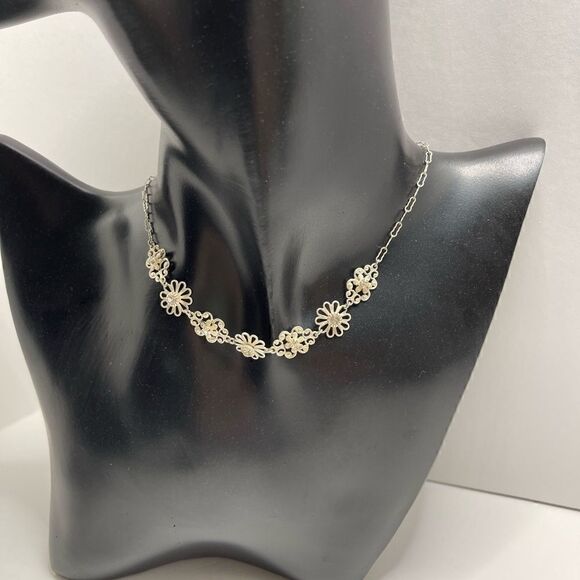 LIZ PALACIOS necklace mini flowers rhinestone - Picture 4 of 11